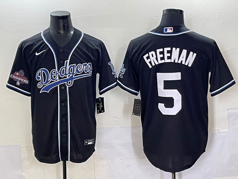 Men 2025 Los Angeles Dodgers 5 Freeman Black Three generations Fashion Nike MLB Jersey style 7046